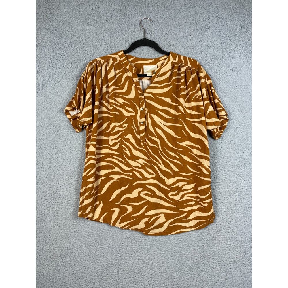 Anthropologie Maeve Windham Cedar Zebra Blouse Brown Womens Size M